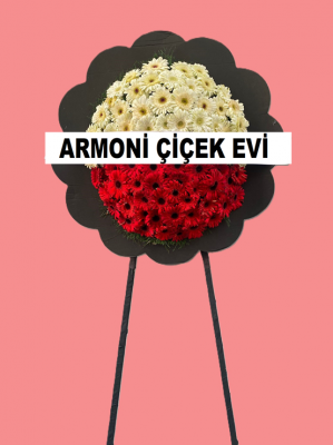 Kırmızı&Bayaz   Gerbera Cenaze Çelengi